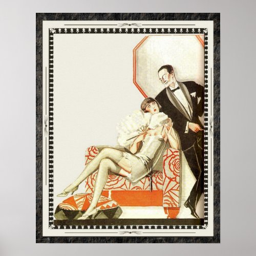 Decadent 1920s Art Deco Avant Garde Couple Poster