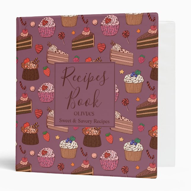 Decadent Cake Slices & Sweet Bakery Pattern 3 Ring Binder (Front/Inside)