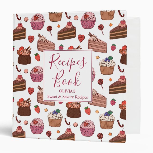 Decadent Cake Slices & Sweet Bakery Pattern 3 Ring Binder (Front/Inside)