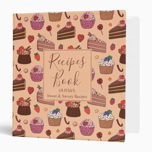 Decadent Cake Slices & Sweet Bakery Pattern 3 Ring Binder (Front/Inside)