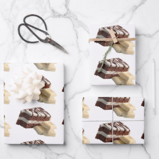 Decadent Chocolate Cake Slices with White Chocolat Wrapping Paper Sheets