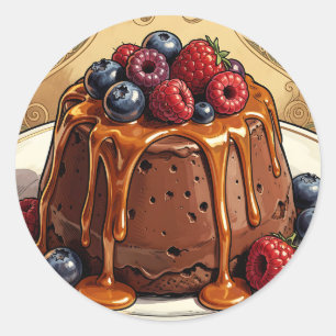 Decadent Chocolate Caramel Berry Cake Classic Round Sticker