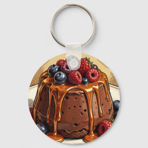Decadent Chocolate Caramel Berry Cake Keychain