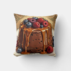 Decadent Chocolate Caramel Berry Cake Throw Pillow