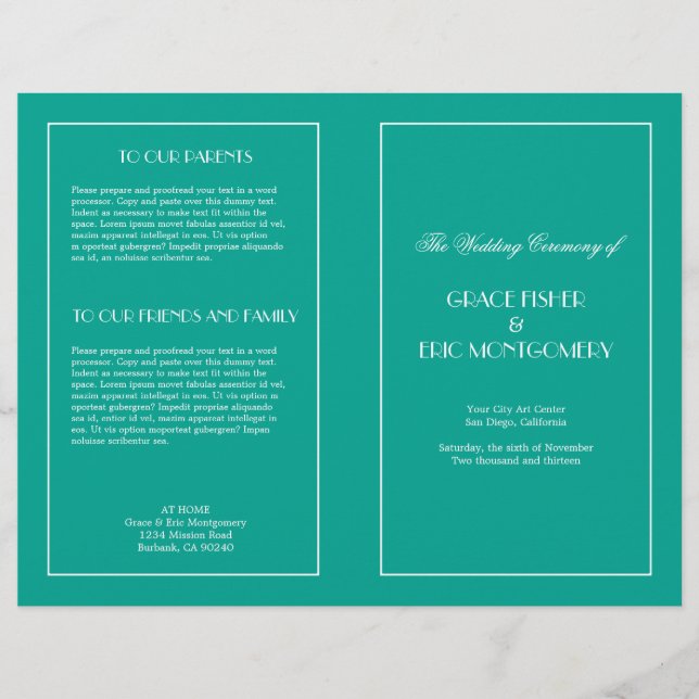 Decadent Deco elegant chic formal wedding program (Front)