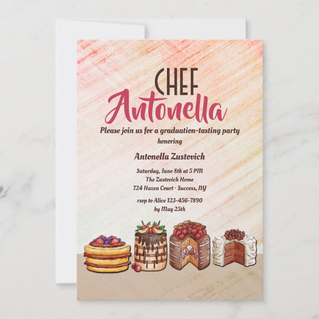 Decadent Desserts Chef Graduation Party Invitation (Front)