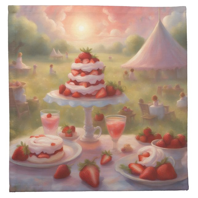 Decadent strawberry shortcake party supplies cloth napkin (Front)