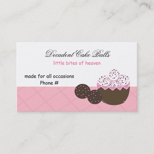 Decadent Vanilla and Chocolate Cake Balls Business Card (Front)