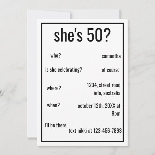 Decades Funny Simple Birthday Minimalist Custom  Invitation