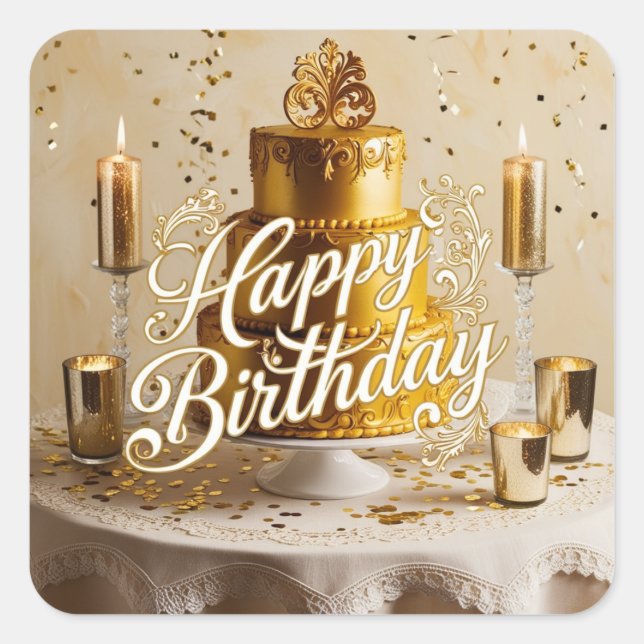 Decal Stickers of Happy Birthday Metallic Gold (Front)