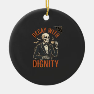 Decay With Dignity Vintage Skeleton Coffee Hallowe Ceramic Ornament