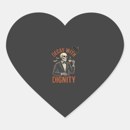 Decay With Dignity Vintage Skeleton Coffee Hallowe Heart Sticker
