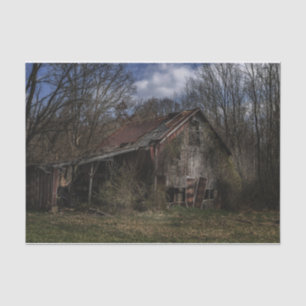 Decaying Abandoned Wood Barn in the Forest Tissue Paper