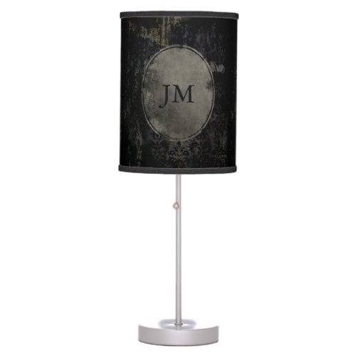 Decaying Black Damask Lamp with Optional Monogram