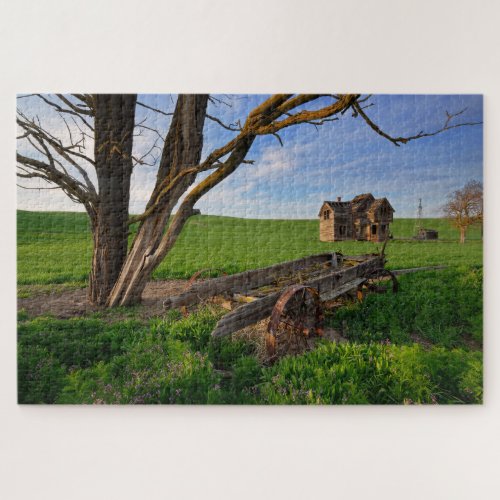 Decaying Old Farm House in Oregon Wheat Field Jigsaw Puzzle
