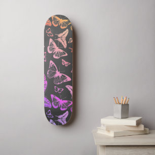 Decaying Rainbow Colored Butterflies Flying Skateboard
