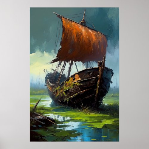 Decaying Wooden Boats Surrender to the Swamp Poster
