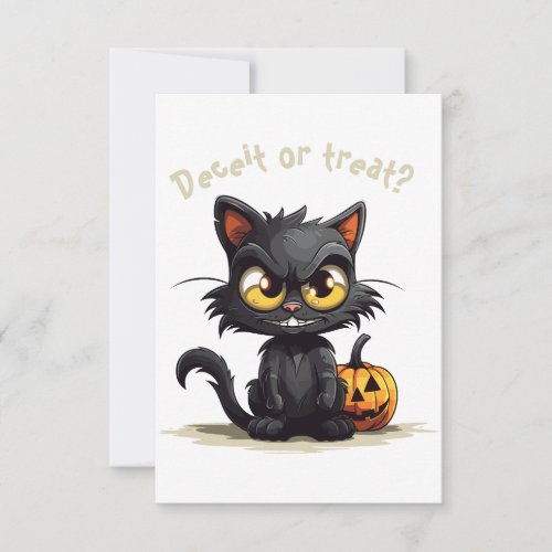 Deceit or Treat Funny Evil Black Cat Halloween  Thank You Card