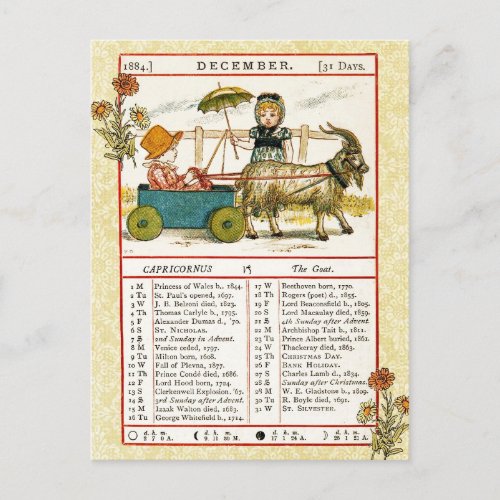 December 1884 Almanac  Capricorn The Goat Postcard