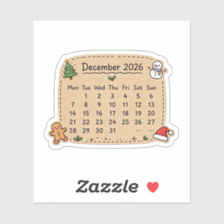 December 2026 Calendar Sticker | Christmas Winter