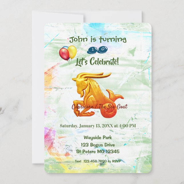  December 22 – January 19- Birthday Capricorn  Invitation (Front)