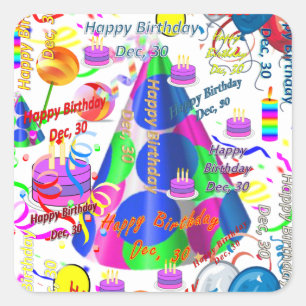 December, 30 Kids Birthday Stickers