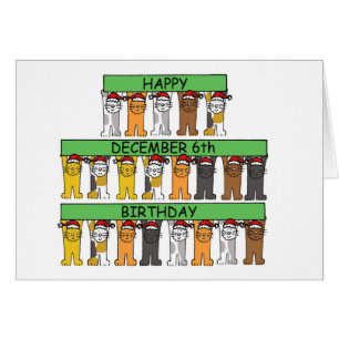 December 6th Birthday Cute Cartoon Cats Cards