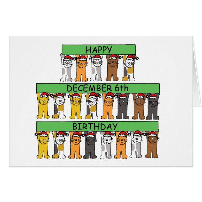 December  6th Birthday Cute Cartoon Cats Cards (Front Horizontal)