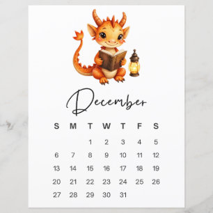 December Baby Dragon Art Print Whimsical Calendar 