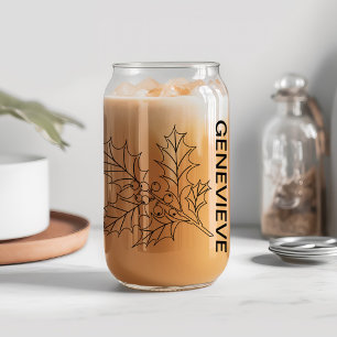 December Birth Flower Holly with Custom Name Can Glass