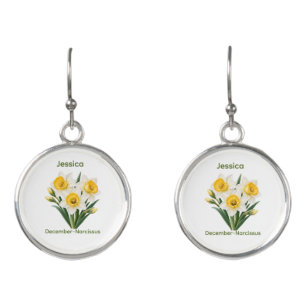 December Birth Flower Narcissus Floral Earrings