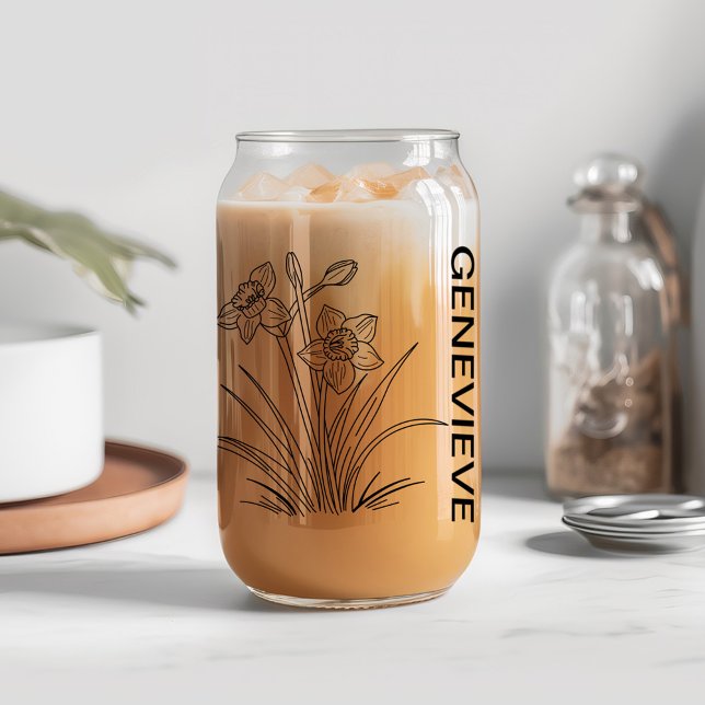 December Birth Flower Narcissus with Custom Name Can Glass (Creator Uploaded)