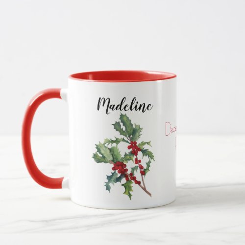 December Birth Flower Watercolor Holly Mug