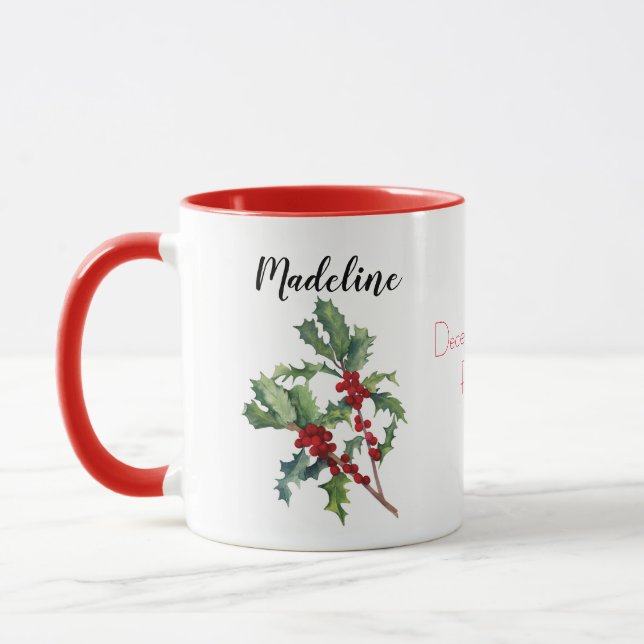 December Birth Flower Watercolor Holly Mug (Left)
