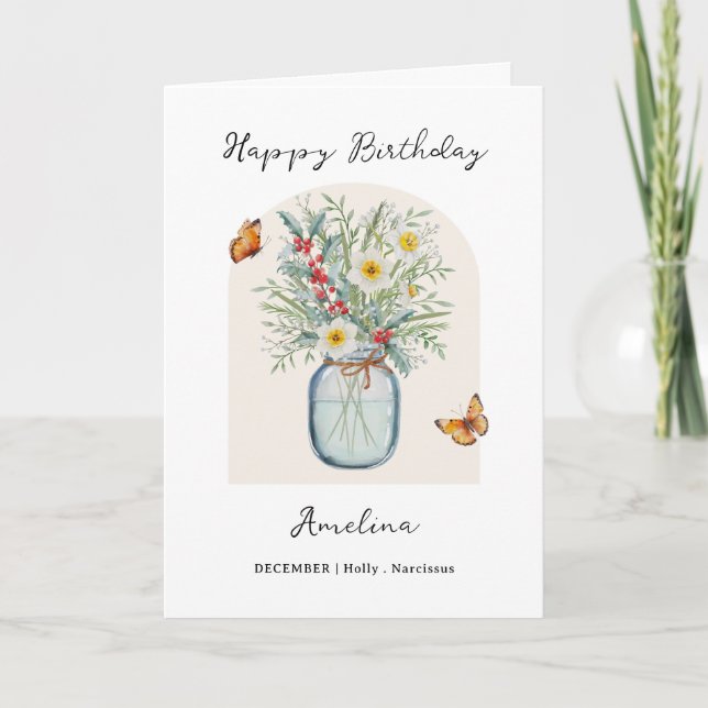 December Birth Month Flower Birthday Card (Front)