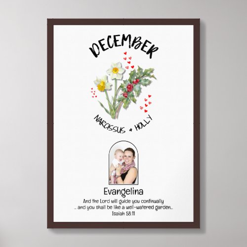 DECEMBER Birth Month Flower Custom NAME PHOTO Framed Art