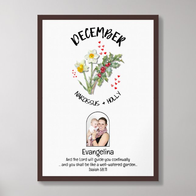 DECEMBER Birth Month Flower Custom NAME PHOTO Framed Art (Framed Front)