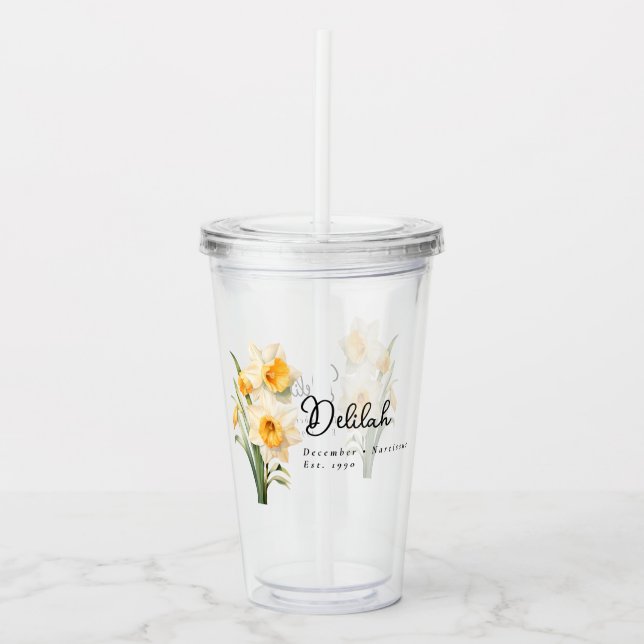December Birth Month Flower Delilah Personalized Acrylic Tumbler (Front)