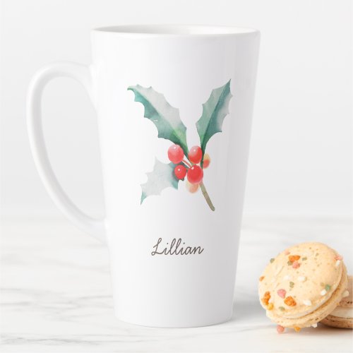 December Birth Month Flower Holly Latte Mug