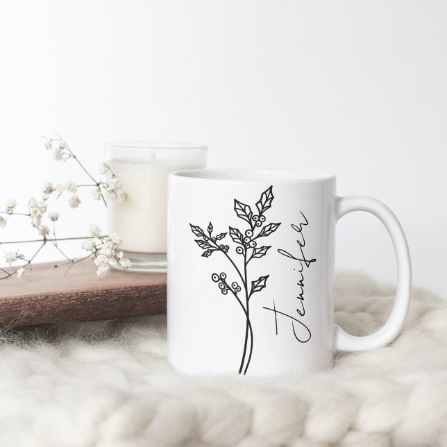 December Birth Month Flower Holly Script Name Coffee Mug (Creator Uploaded)