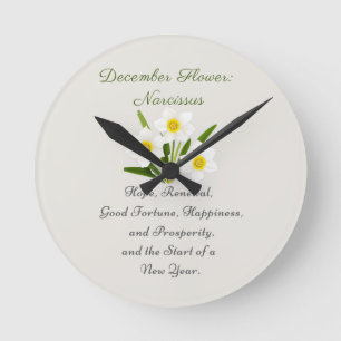 December Birth Month Flower Narcissus Elegant     Round Clock