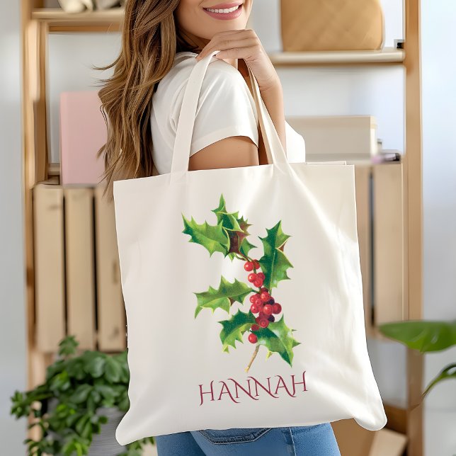 December Birth Month Flower Red and Green Holly Tote Bag (Creator Uploaded)