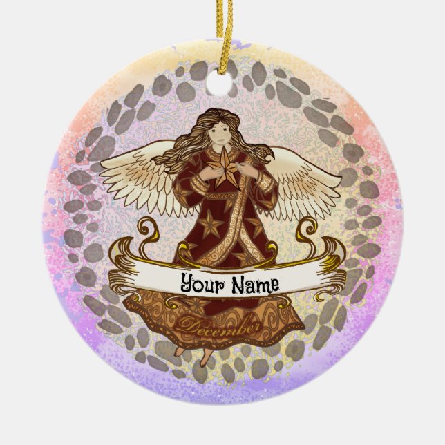 December Birthday Angel Ceramic Ornament (Front)