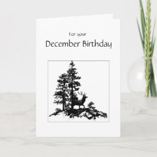 December Birthday Forest Stag Deer Nature Scene Card