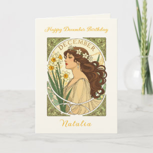 December Birthday Narcissus Art Nouveau Illustrati Card