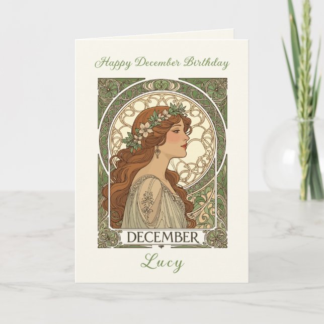 December Birthday Narcissus Art Nouveau Style Card (Front)