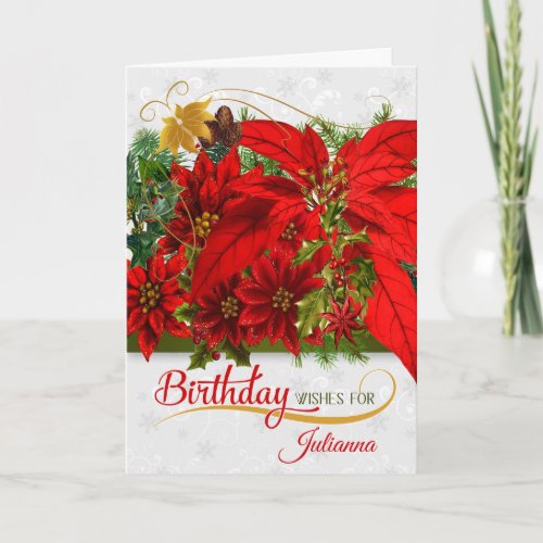 December Birthday Poinsettias Card