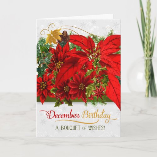 December Birthday Poinsettias for Christmastime Card