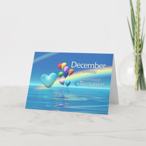 December Birthday Turquoise Heart Card