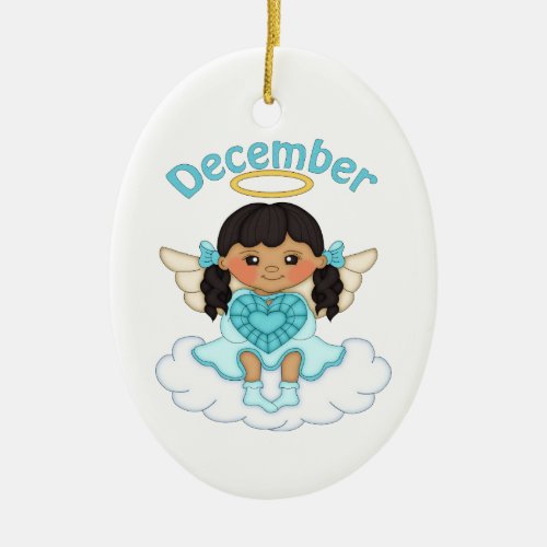 December Birthstone Angel Black Ceramic Ornament